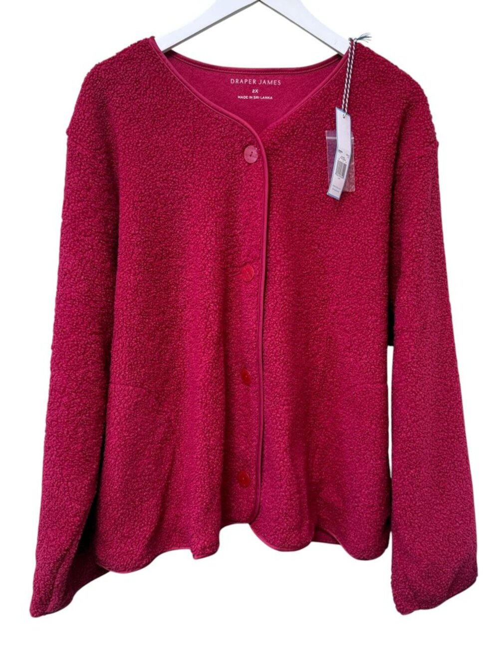DRAPER JAMES Fleece Jacket Plus Size 2X Berry Red Button Front Womens Casual